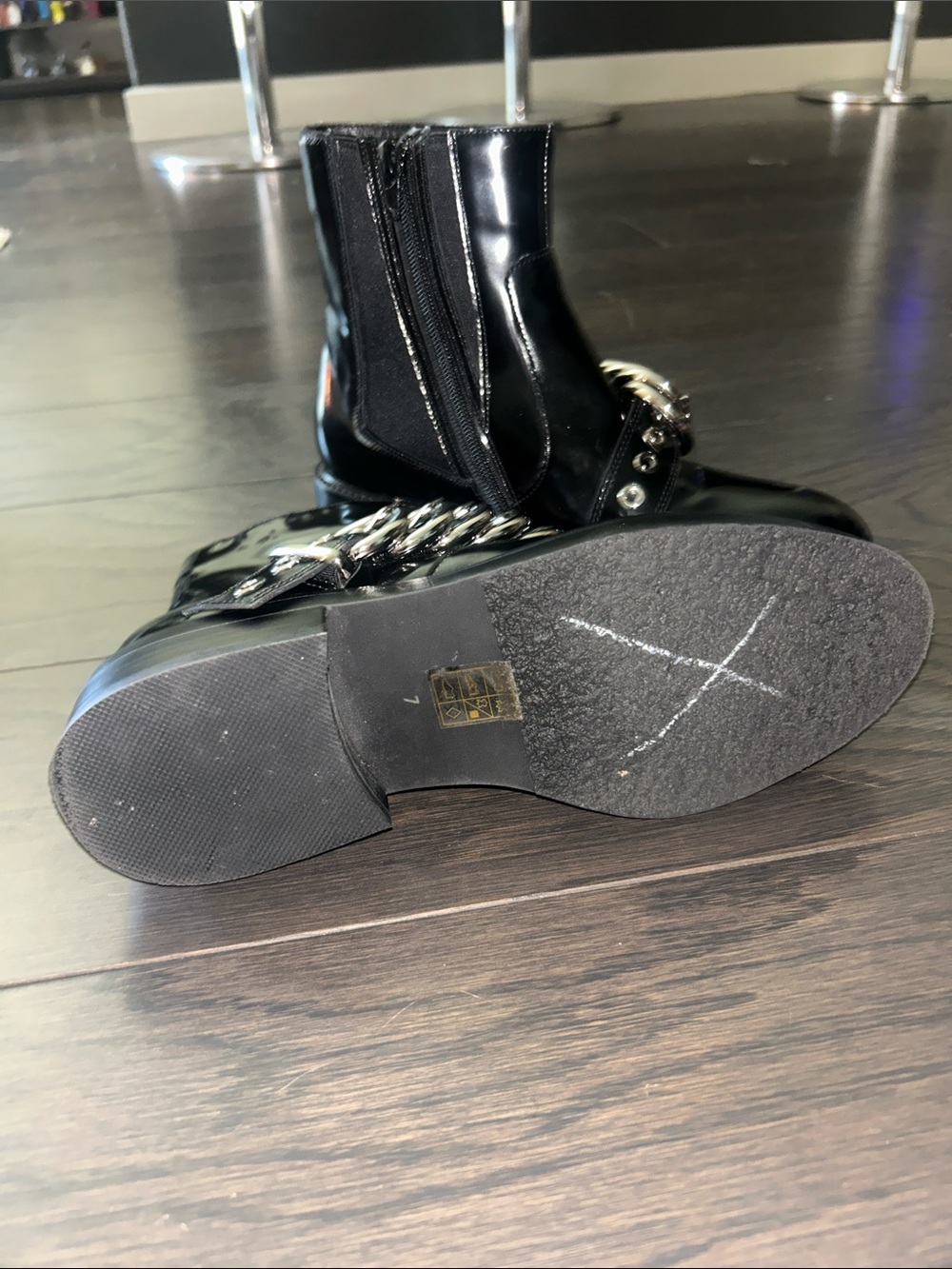Jeffrey Campbell Black Patent Ankle Boots with Silver Chain Accent - Picture 5 of 5